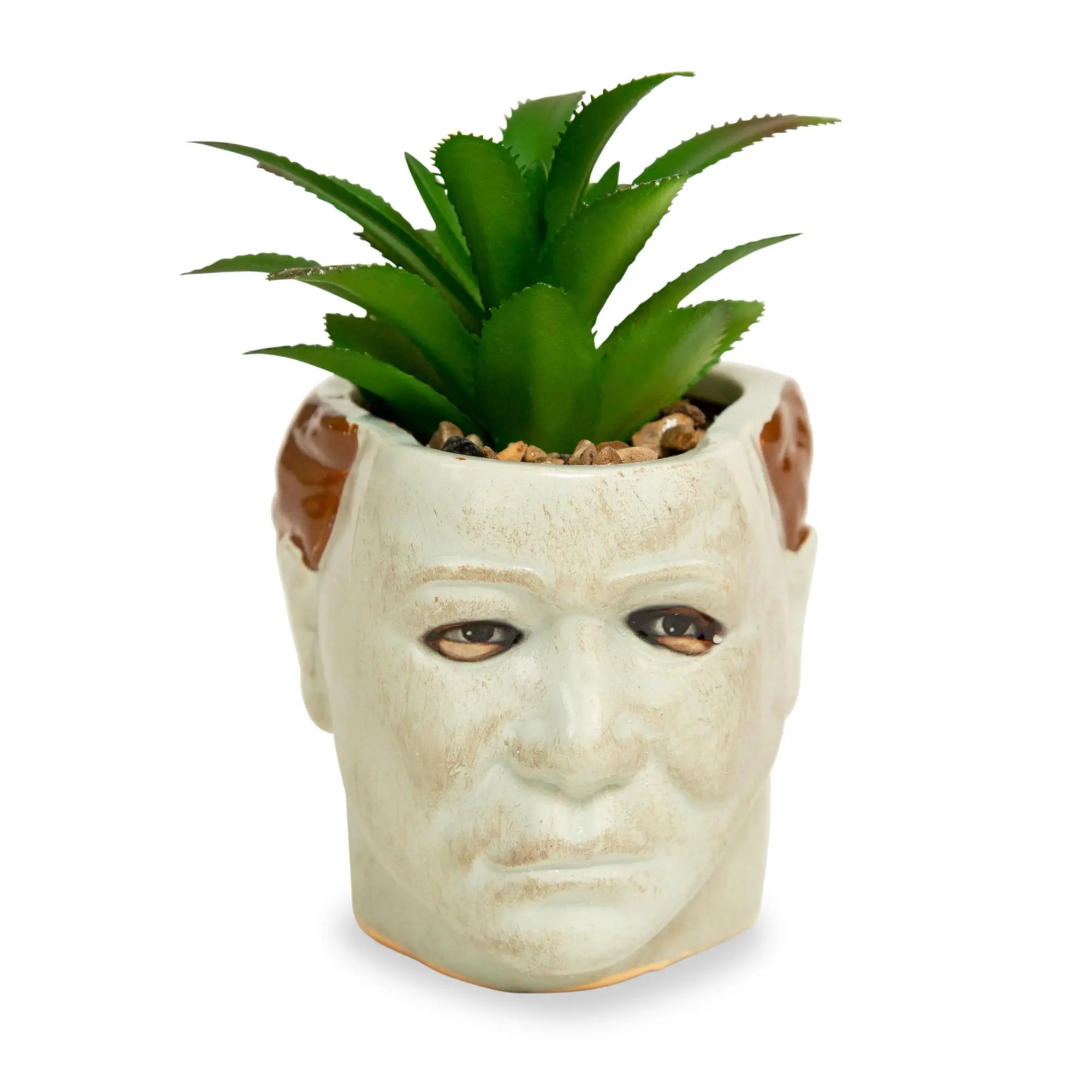 Halloween Michael Myers 3-Inch Ceramic Mini Home Planter - Artificial Succulent Plant, Ceramic Planters for Indoor Plants, Office Decor for Home or Office Use, Life-Like Succulents