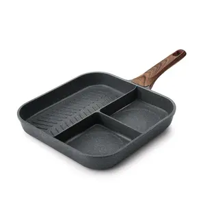 SENSARTE Nonstick Divided Grill Pan for Stove Tops, 3-Section Versatile Breakfast Grilling Pan, Durable Square Grill Skillet, Steak Griddle Pan, PFOA, PFOS, APEO Free, Induction Compatible, 9.5 Inch Cookware Lightweight Aluminium Eggs