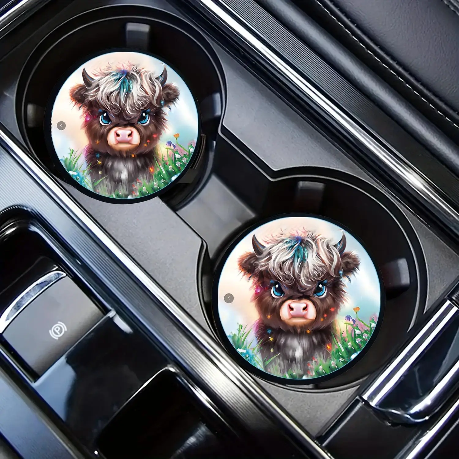 Cartoon Cow Pattern Car Cup Holder Coaster, Round Anti-slip Cup Mat, Universal Car Cup Holder Coaster, Car Accessories, Car Stuff