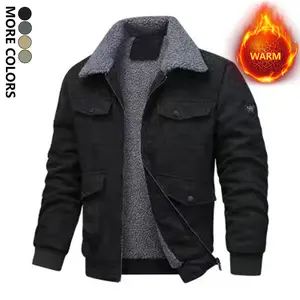Men's Fleece-Lined Winter Trucker Jacket, Warm Multi-Pocket Casual Coat with Collar Design, Fleece Long Sleeve Fall Version, Lightweight Jacket for Outdoor Casual Wear