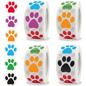 2000 count Colorful Paw Prints Stickers   Bear Paw  Stickers for Laptop  Sticker Stationery Teacher for Student (1 Inch, 4 Rolls 6 Colors)