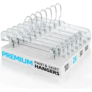25 pack clear pants hangers with clips, non-slip with adjustable heavy duty slim plastic hangers 14" 360-rotating swivel hook, clip hangers for trousers, skirts