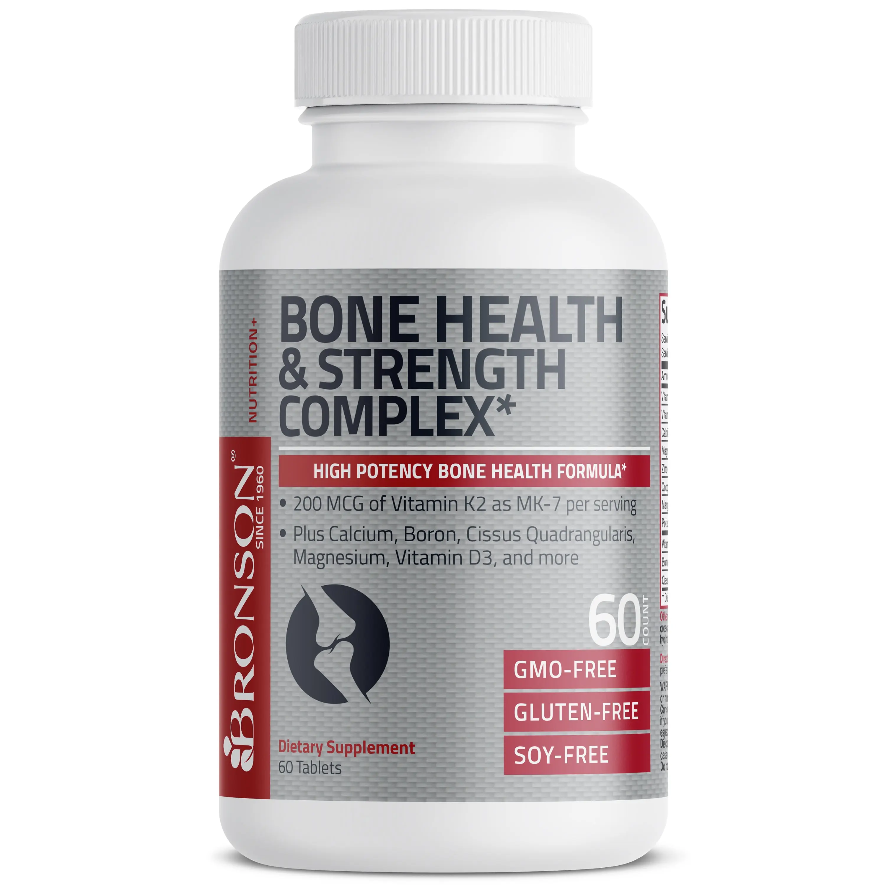Bronson Adult Bone Health & Strength Dietary Supplement Tablets - High-Potency Vitamin-Magnesium Complex with MK-7, US-Made, GMO Free