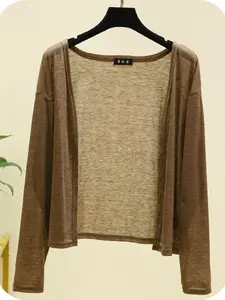 Summer Lightweight Viscose Casual Cardigan, UV Protection Top for Women, Short Sleeve Long Scarf, Loose Fit Versatile Air Conditioning Shirt
