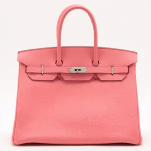 Pre-owned HERMÈS 1 Top Handle Bags Hermes 2012 Hermes Clemence Birkin 35 Rose Lipstick w/ Palladium Hardware in Rose lipstick