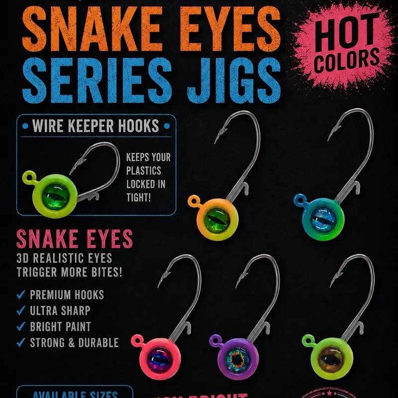 Snake Eyes Jig Series 10 Per Pack, Carbon Steel Solid HookWire Keeper Bait Holder