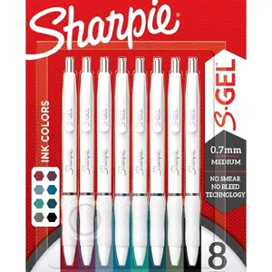 Sharpie S-Gel Pens, Fashion Barrel Gel Pens, Pearl White Body, Medium (0.7mm) Point, Bold Ink Colors, 8 Count