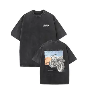180g【100%cotton】Sticker Print Oversized Solid Drop Shoulder T Shirts Formen Vintage Streetwear Basic Tees Baggy Hip Hop Unisex Tops Acid Wash Tshirt