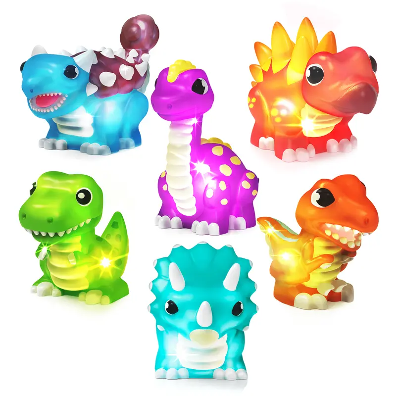 Tub Works 6-Pack Dino Squeaky Squishy Bath Toys - 6 Dino Variety, BPA/Phthalate-Free, Kids-Safe, Water-Activated Flashing Color-Changing, Mold-Free Velociraptor Baby Items, Toddler Toys, Baby Shower Gifts