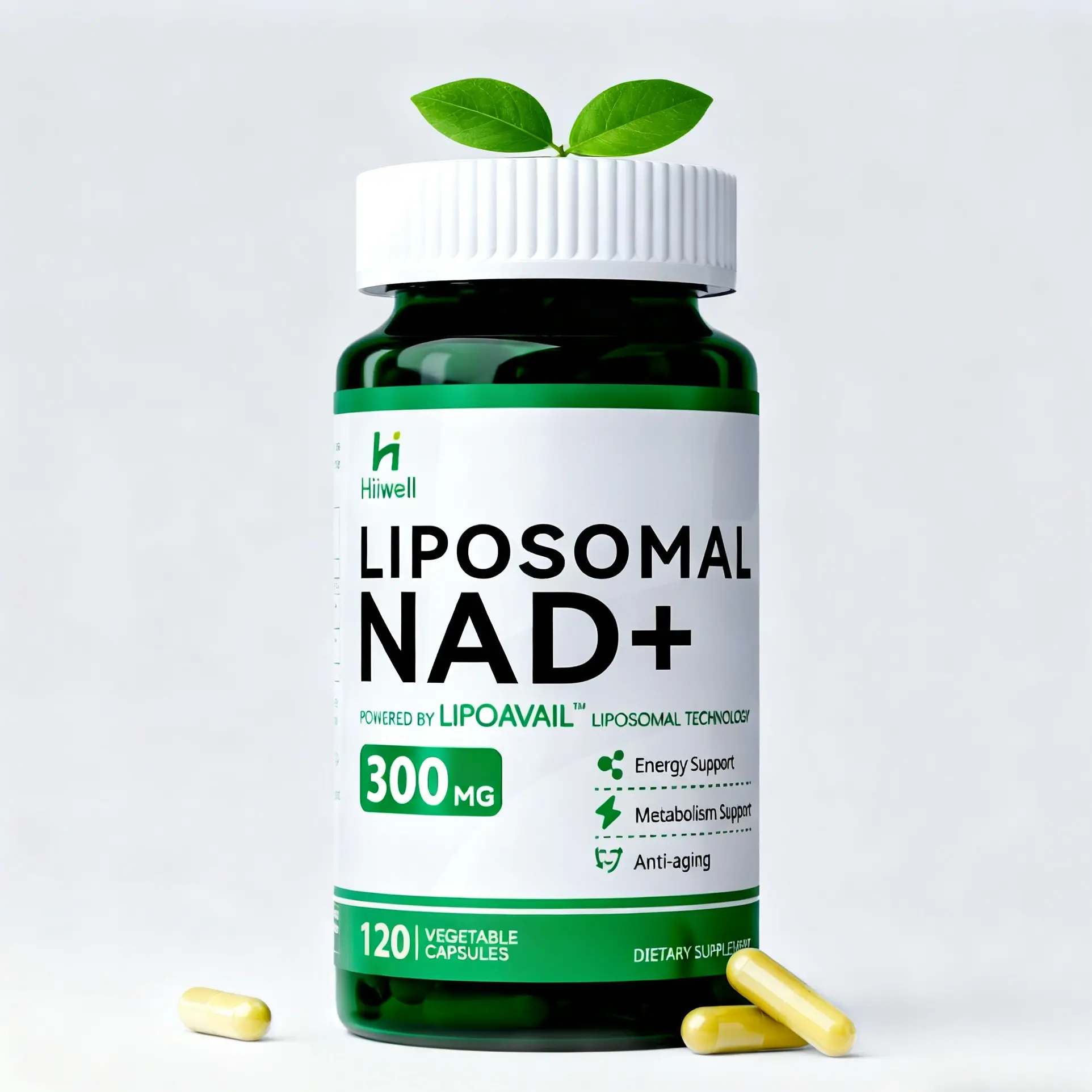 Hiiwell NAD+ Core Dietary Supplement - 120 Capsules, 60 Servings, Patented 9x Absorption Technology - Advanced Anti-Aging, Cell Repair, Metabolism Support Vitamin for Men