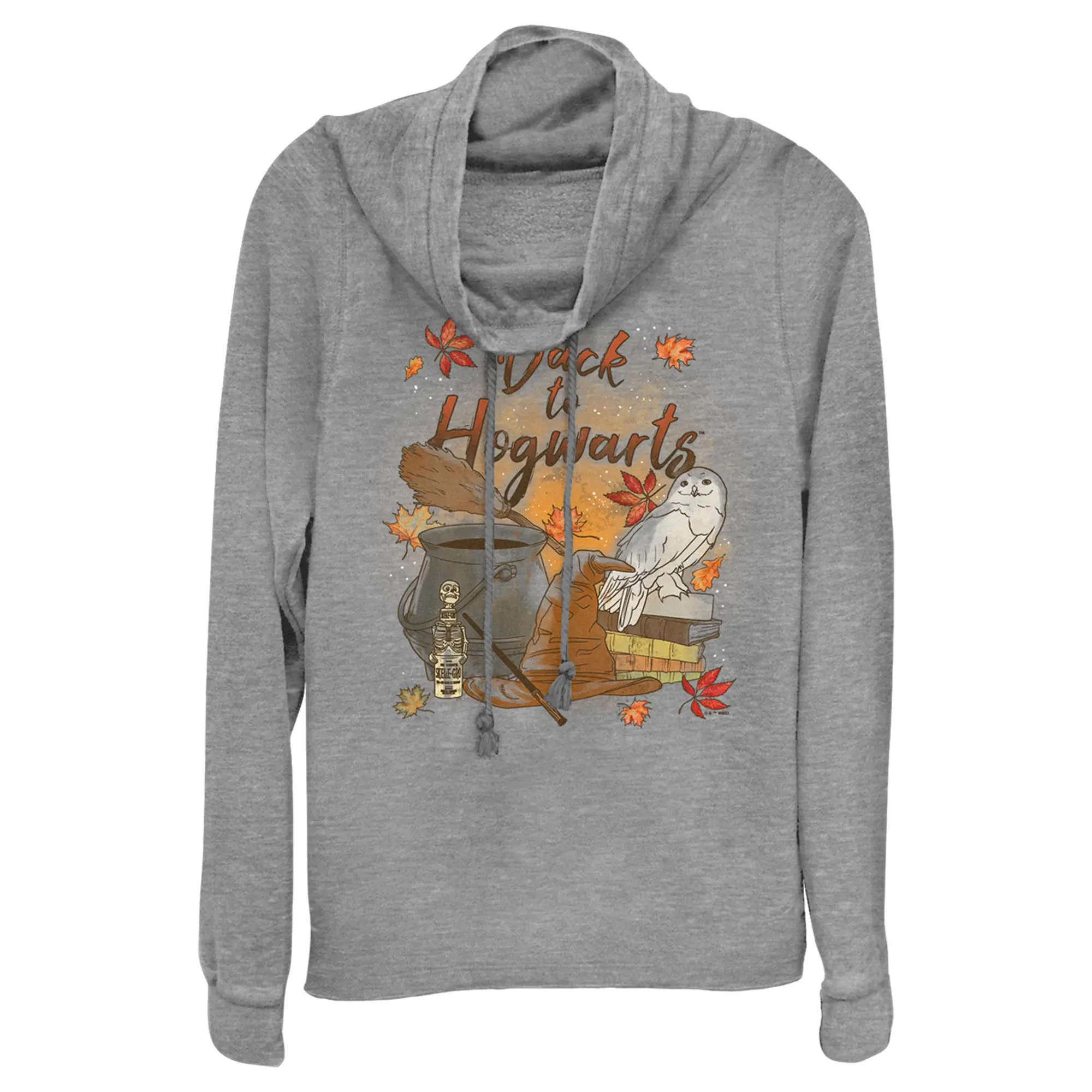 Juniors Womens Harry Potter Chamber of Secrets Hedwig Back to Hogwarts Cowl Neck Sweatshirt