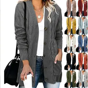 Autumn Winter Women's Clothing Casual Knitted Cardigan Sweater Plus Size Loose Twist Button Coat for Women