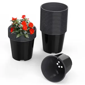 25 Packs Nursery Pots, 4 5 6 Inch Flexible Seeding Pots with Drainage Holes, Round Reusable Plastic Plant Pots for Planting Flower, Succulents (5inch, Black)