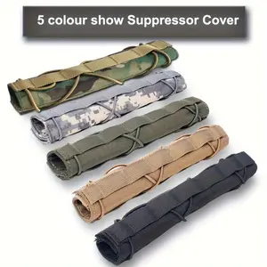 2pcs Adjustable Tactical Silencer Covers with Molle System, 8.66" x 5.51" Durable 500D Nylon Suppressor Covers for Hunting, Shooting, Travel, and Climbing - Camouflage & Solid Colors (Green, Gray, Black, Tan), Tactical Gear Accessory |       Adjustable Si