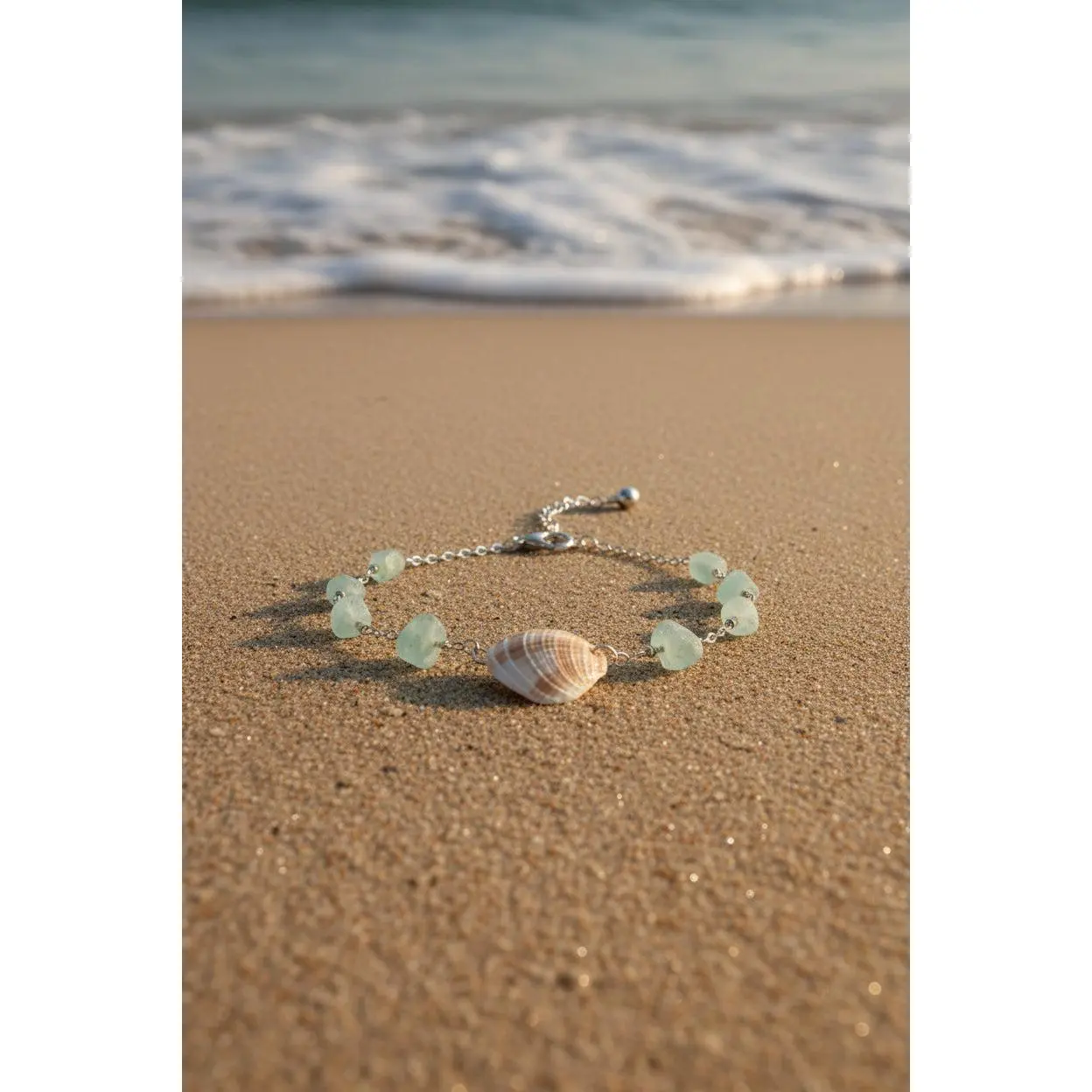Handmade Seafoam Clam Shell Gold Coastal Bangle - Adjustable Size 6 in (1 in Extender), Gulf Coast Cone Shell Natural Accessory for Daily Wear, Hand Made, 6 Inches, Natural Shells, Elegant