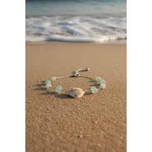 Seafoam Clam Shell Gold Coastal Bracelet - Bangles Seashells Bracelets &, Adjustable 6-7 in (6 in with 1 in Extender) for Daily Wear