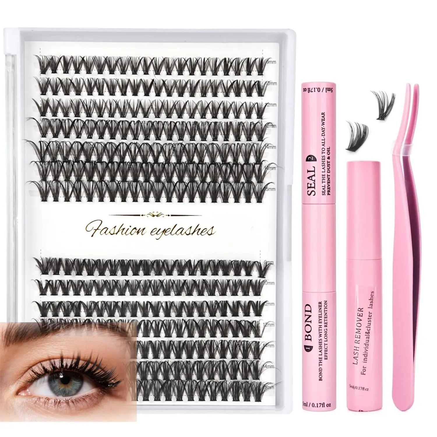 Lash Clusters Kit 280pcs DIY Lash Extension Kit Individual Eyelash Extension Kit,30D+40D 9-15mm with Cluster Lashes Bond and Seal Lash Tweezers