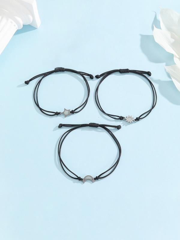 3 Pcs Bracelet Set Glow-In-The-Dark Moon Star Bracelets, Simple Fashion Handwoven Gift Wristbands, Perfect for Gifts and Daily Wear