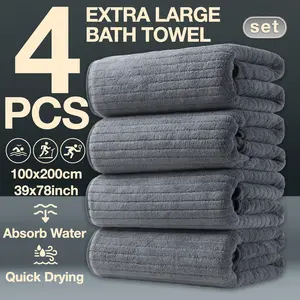 4-Piece Oversized Bath Towel Set, Reusable Towels, 100x200cm High-Quality Classic Striped Design, Multi-Color Options, Super Absorbent, Quick Drying & Extra Large