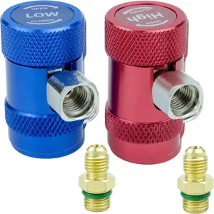 R1234yf Adapter, R1234yf Quick Coupler Adapter kit with High/Low  Fittings, Conditioning Line Repair Tools for Evacuate and Recharge of Automotive AC Systems, Set of 2