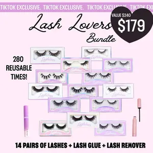 Lash Lovers Bundle - 14 Pairs of Reusable Lashes, Lash Glue & Lash Remover, TikTok Exclusive, Value $150