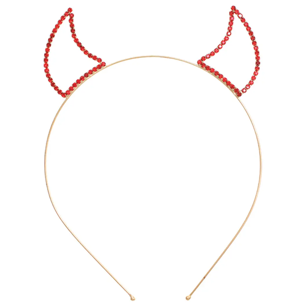 Rosemarie Collections Women's Easily Wearable Devil Horn Headband - Red Glittering Crystals, Gold-Tone Rhinestone Hair Accessory for Halloween Themed Parties, Headbands for Women, Devil Horn Headpieces