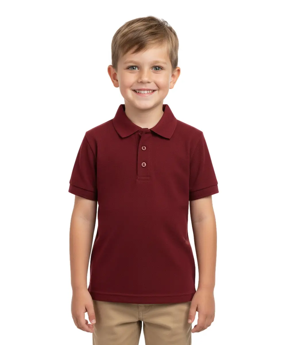 Boy's Premium Quality Pique Polo Uniform Shirt Short Sleeve Burgundy  5-18 BSU01 Clothes Kids Loose Solid Shirt