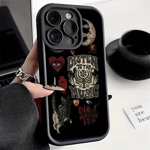 Gothic Love Moon Trendy Case for iPhone 17 Pro Max 16 16e 15 14 Plus 13 12 Mini 11 Air X XS Pattern Soft TPU Rubber Camera Protection Rugged Mobile Phone Cover Gift
