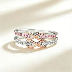 My Best Friend's Knot Ring, 925 Sterling Silver Mother-Daughter Band, set with pink zirconium oxide, suitable as a gift for friends, ladies, and girls, Mother's Day gift, also suitable for grandmothers/granddaughters, sizes 5-10, can be stacked.