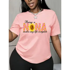 Women's short-sleeve top with "Being a NANA makes my life complete" sunflower grandmother theme print and round neck