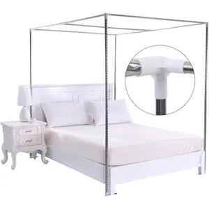 Bed Canopy Frame Poles Corner Bed Bracket, Bed Netting Canopy Frame Post 4 Corner Bed Poles Netting Frame Bracket Stainless Steel Silver Bed Post with Accessories (2 * 2 * 2m)