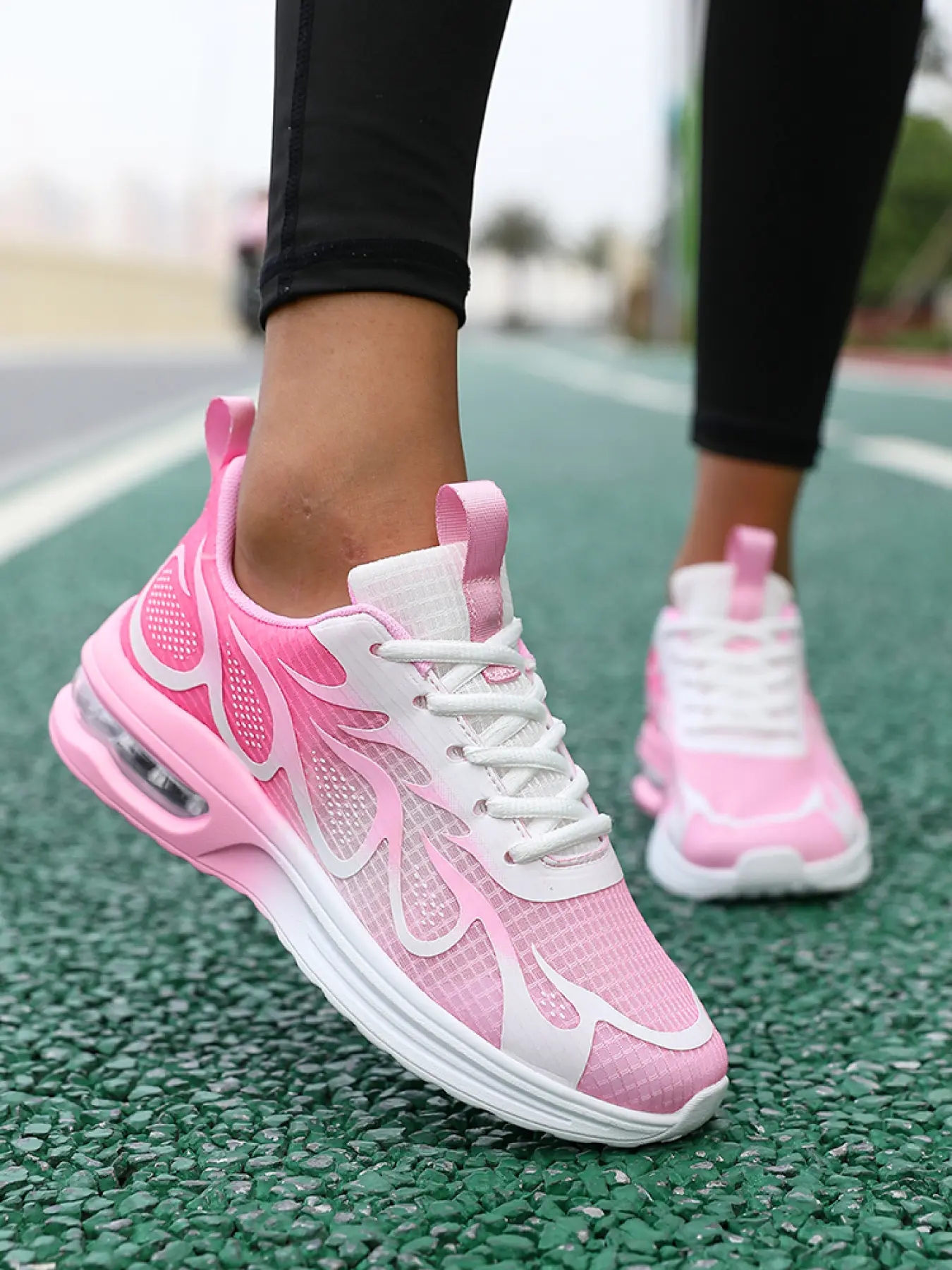 Women's Gradient Pink Flame Air Cushion Running Shoes, Trendy Running Shoes, Breathable Mesh Shock-Absorbing Workout Sneakers for Gym, Outdoor & Casual Wear