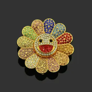 New Sun’s Flower Pendant Icedout Jewelry 2-Piece Set — Gold-Tone, Sparkling Zircon, Unisex, Versatile Accessory for Everyday Wear by a Boyfriend or Girlfriend