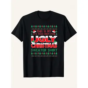 Funny TOO HOT UGLY Christmas Crew Neck T-Shirt for Men - Holiday Xmas T-Shirt Design with Festive Print - 100% Cotton Comfortable Casual Tee