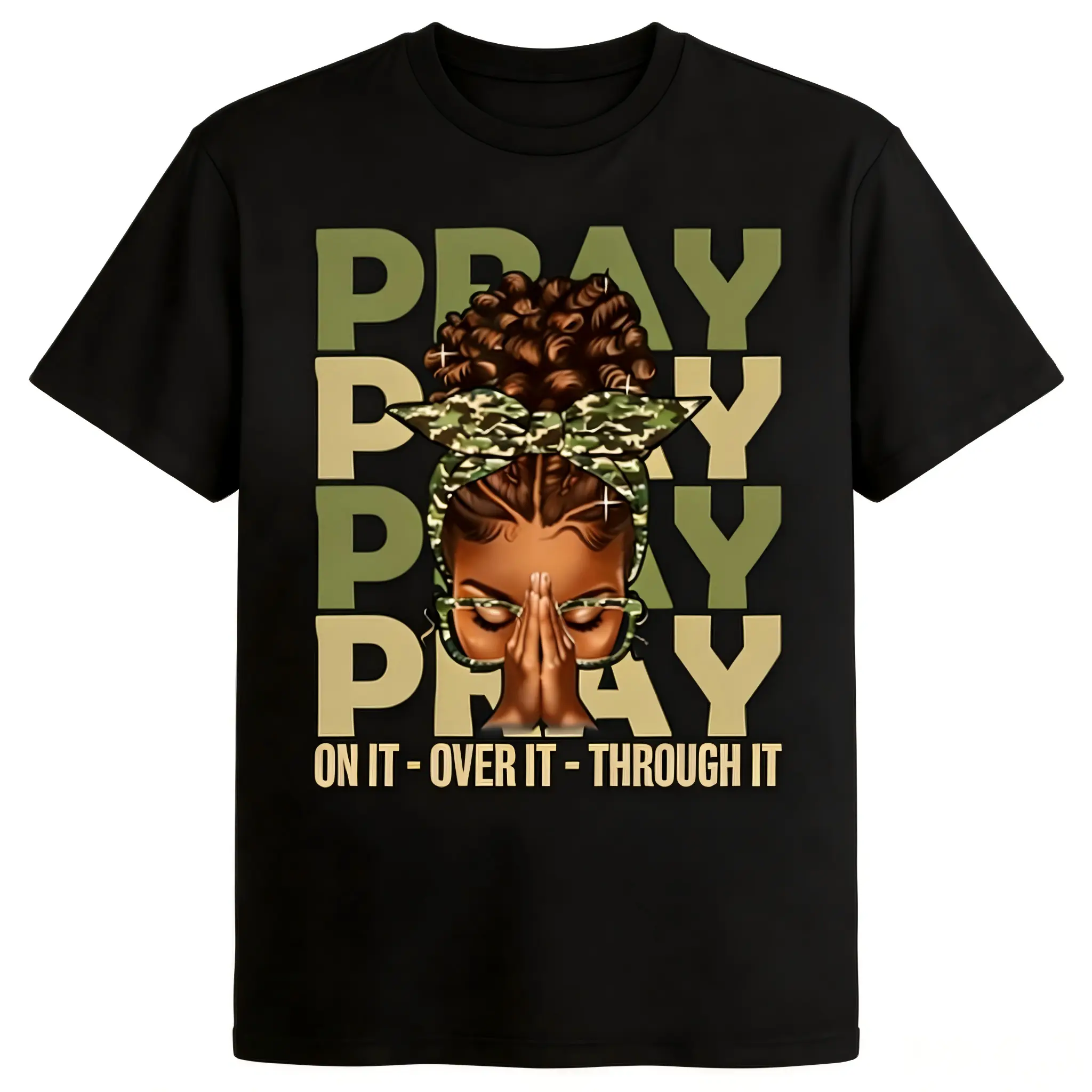 Women's Oversized Cotton T-Shirt, Casual Christian Streetwear with "Pray On It" Afro Graphic, Short Sleeve Crew Neck