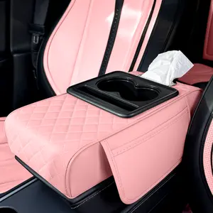 NS YOLO Premium PU Leather Car Armrest Pillow  Universal Center Console Cushion with Cup Holder, Phone Slot & Side Storage Bags, Ergonomic Design to Relieve Driving Fatigue, Available in 4 Stylish Colors