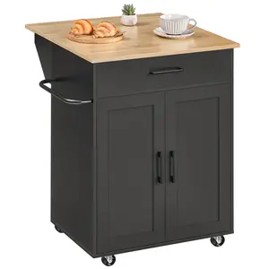 MAHANCRIS Wooden Kitchen Island on Wheels with Drop Leaf, Adjustable shelves, Towel Rack and Drawer, Storage solutions for Kitchen