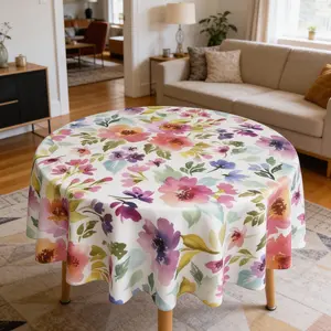 EastJia 1pc Round Elegant Tablecloth - 2D Flat Print, Multicolor Rustic Spring Summer Floral Design, Durable, Easy to Clean, Perfect for Party Dining & Home Decor, Machine-Made, Ideal for Celebrations