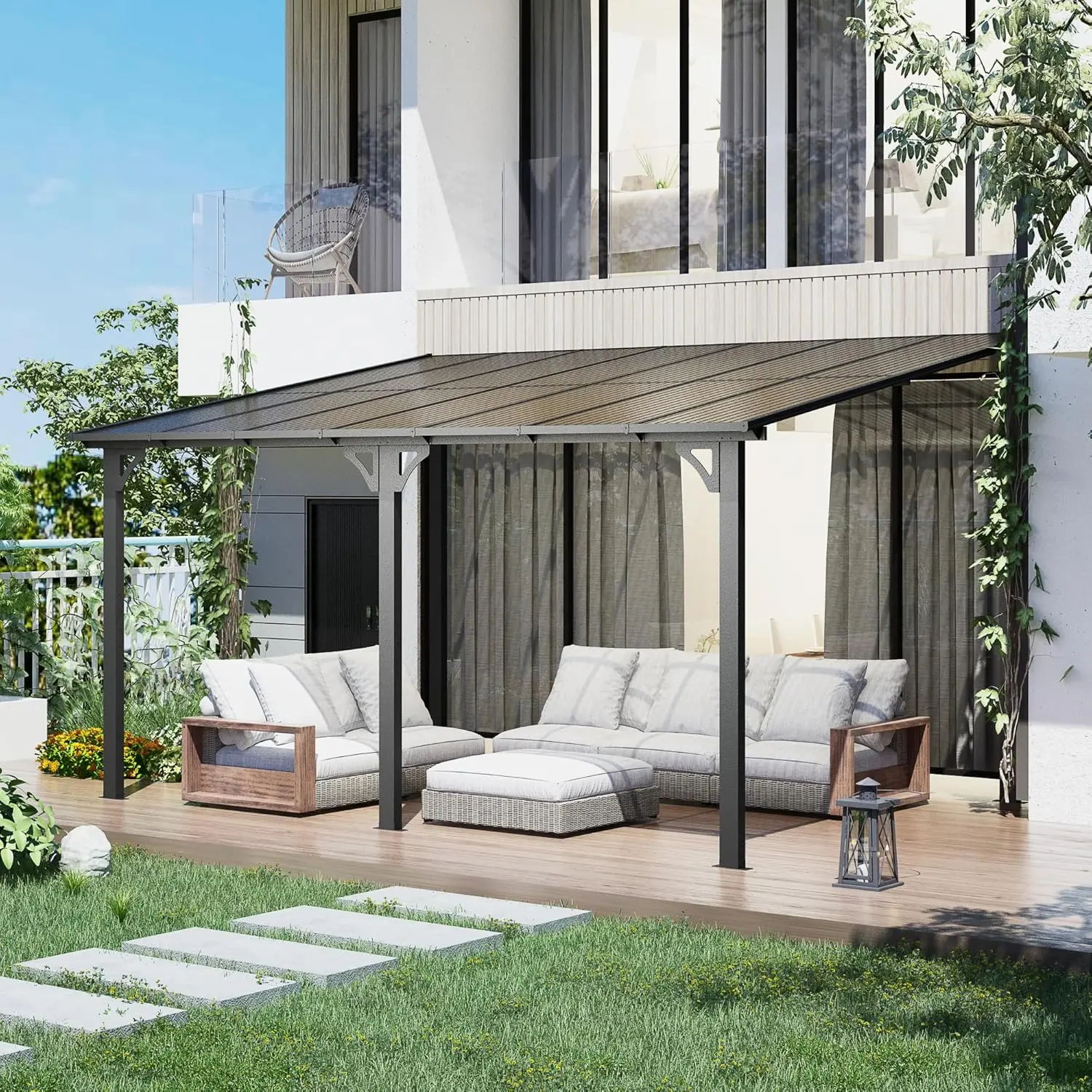 【Multiple packages arrived at different times】AECOJOY Large Wall Mounted Pergola Gazebo with Heavy Duty Canopy & Adjustable Panels for Outdoor Patio, Deck, and Pool Areas