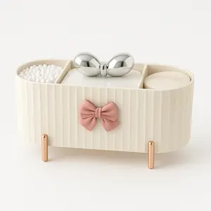 1pc 3-Grid Cosmetic Storage Box with Cute Bow Design Large Capacity Transparent Lid Perfect for Bathroom Dressing Table Storage Decoration Ideal for Birthday New Year Christmas Gifts Holiday Organiser Decorative