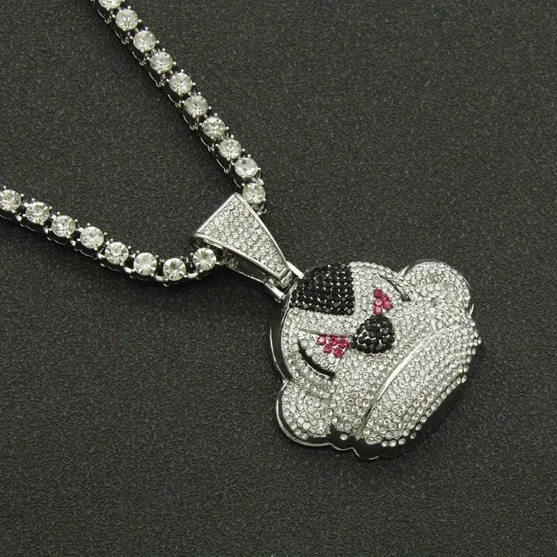Hip Hop 3D Monkey Pendant Necklace - Cuban Chain Streetwear Accessory with Rhinestones Accents, Bold Hip Hop Style for Men & Women, Hip Hop Necklace