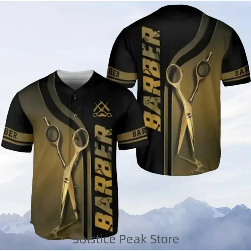 Barber Shop Baseball Jersey-Hairdresser &Hairstylist Shirt with Scissors Design, BarbershopGift for Him.Cool Workwear for Men & Women