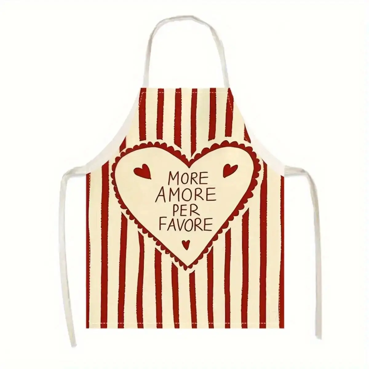 Italian Style Red Striped Kitchen Apron - More Amore Per Favore Heart Print Chef Bib for Cooking Baking