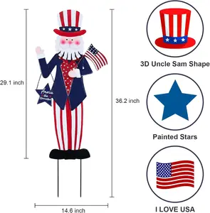 Hogardeck Hand-Painted Uncle Sam Star Garden Stakes - Patriotic Metal Yd Art, Insertable 4th of July/Memorial Day Outdoor Decor for Porch Patio Lawn (Ideal Gift)