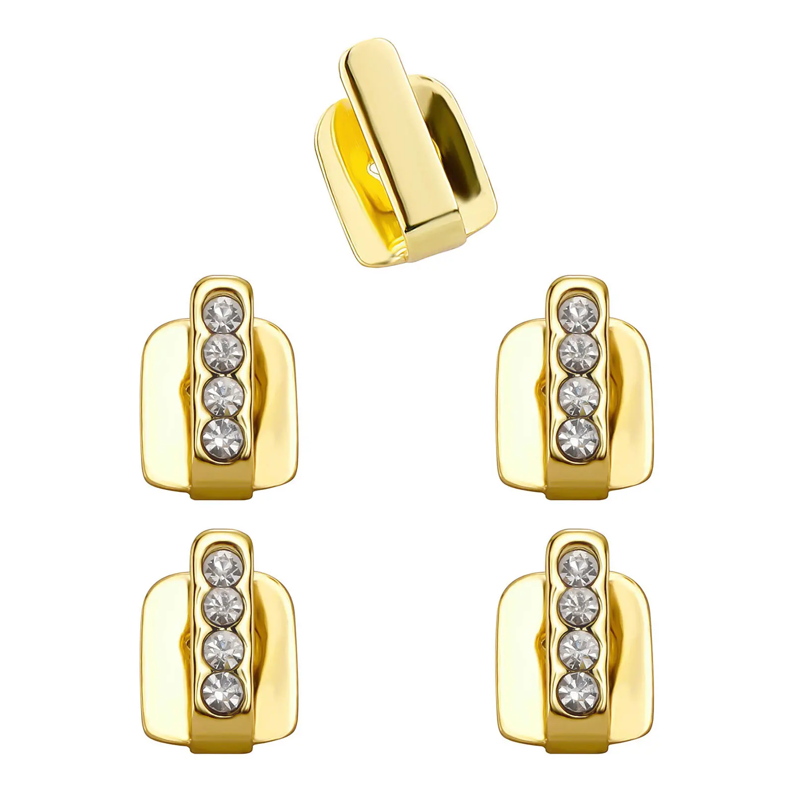 Gold Plated Hip-Hop Grillz, Top and Bottom Silicone Braces Set with Adjustable Molding Bar for Entertainment, Entertainment Purposes Only, Hot Water Soak, Adjustable Fit