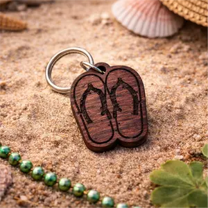 Flip-Flops - Solid Oak wooden keychain with stainless steel hardware