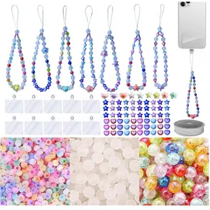 531 Pcs Phone Chain Beaded Making kit, Cell Phone Charms Lanyard Wrist Strap Set with Matte Frosted Beads Burst Round Beads Glass Seed Beads Phone Tether Tab for Women DIY Bracelet Keychain