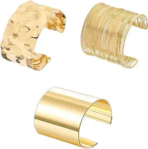 3PCS Chunky Gold Cuff Bracelets for Women Gold Statement Bangle Bracelets Set Arm Cuff Upper Arm Punk Jewelry