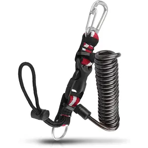 Heavy Duty Stainless Steel Coiled Spring Scuba Diving Lanyard with Quick Release Buckle and Dive Flag Strap