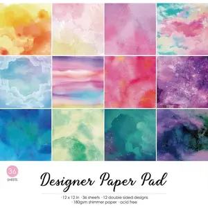 36 sheets 12x12 Paper Pad Pack Scrapbook Cardstock Decorative Paper - Shimmer Watercolor- for Card Making Journaling Planner Origami Scrapbook Paper Scrapbooking Supplies